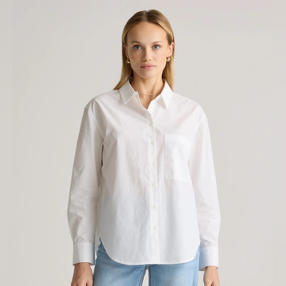 Quince 100% Organic Cotton Poplin Long Sleeve Boyfriend Shirt White / XS